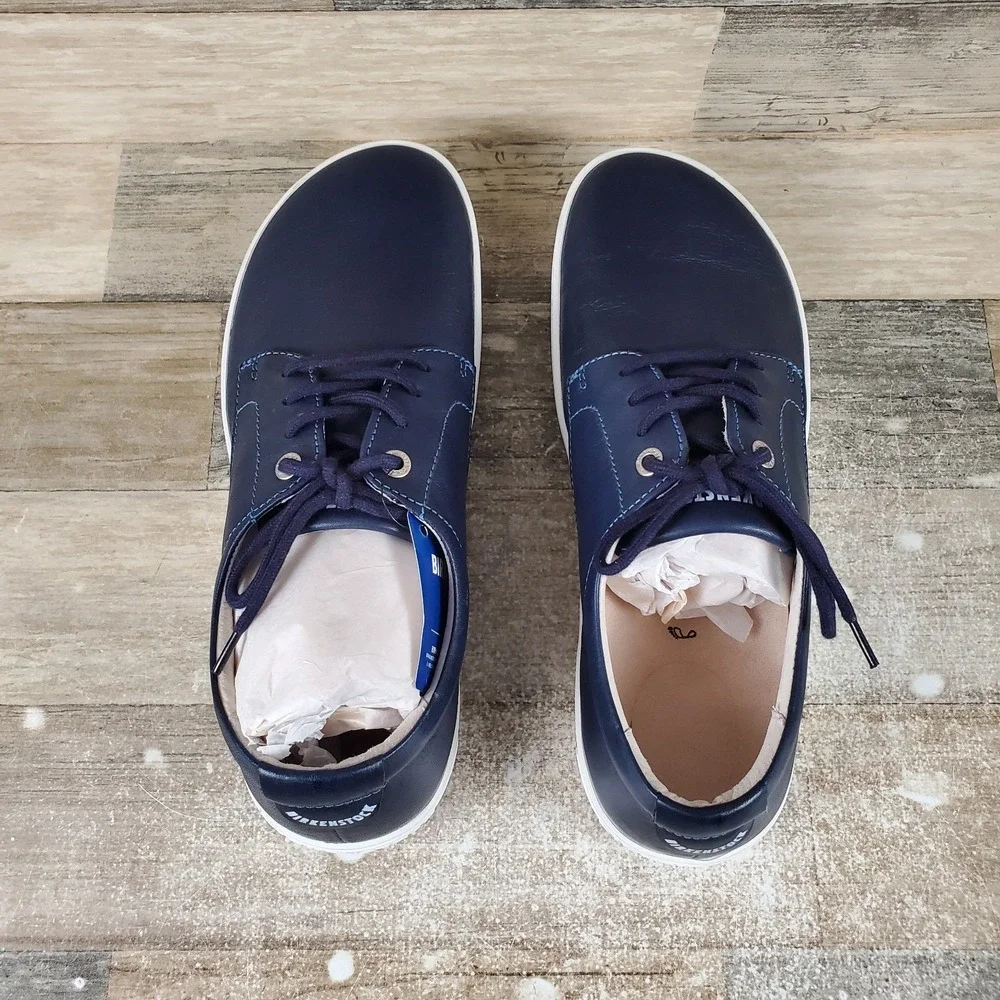 Birkenstock Navarino Mens Shoes Sz 8 Navy Leather Lace Up Low Top Round Toe